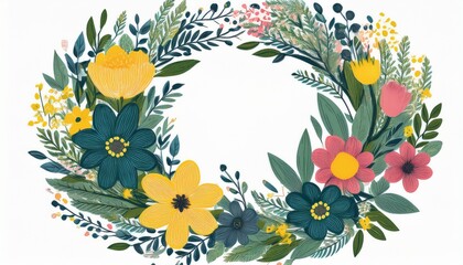 Obraz premium bright floral wreath for home decoration and nature inspiration isolated on white background