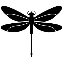 Black Silhouette of a Dragonfly with Detailed Wings