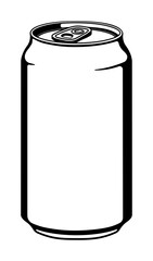 Black and white illustration of a metal soda can without background. Minimalist stylized drink container for packaging, branding, or graphic design projects.