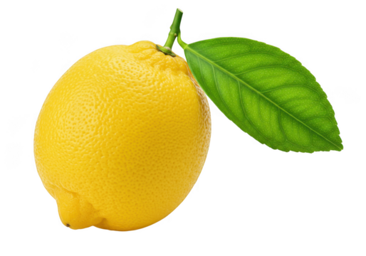Fresh lemon fruit with leaf isolated on transparent background
