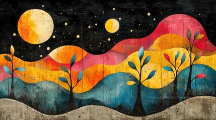 Abstract colorful landscape painting