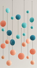 Minimalist Background with Colorful Hanging Spheres Abstract 3D Rendering