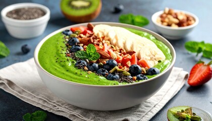 Green Smoothie Bowl with Berries  Nuts.