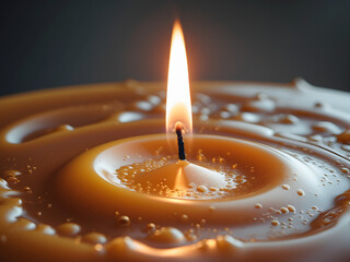 Burning Candle in Close-up: A macro view of a lit candle, illuminating the intricate details of the wax and the dancing flame in this captivating scene.