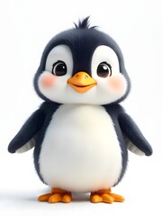 Fototapeta premium Funny happy penguin character waving wings and smiling brightly high resolution photo