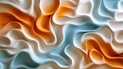 Obraz premium Abstract swirling pastel orange, white, and blue pattern.