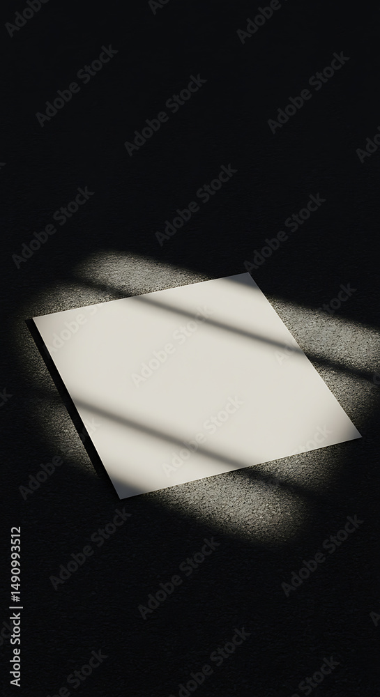 Poster minimalist white square card mockup with window shadows on dark background