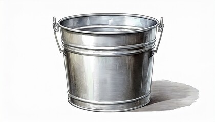 metal bucket container shiny silver isolated on a white background
