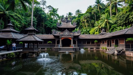 Naklejka premium Tranquil Asian Temple Retreat Amidst Tropical Jungle Serenity