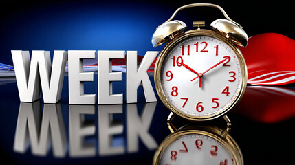 Clock showing time with bold text representing week emphasizes the concept of time management and organization in daily life