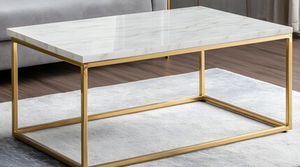 Modern coffee table with a marble top and gold frame.