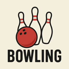 Red bowling ball and pins in action. Vector illustration.