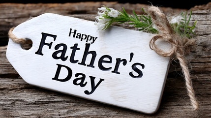 Naklejka premium Celebrate Father's Day with a rustic gift tag adorned with flowers and twine, showcasing heartfelt messages of love and appreciation