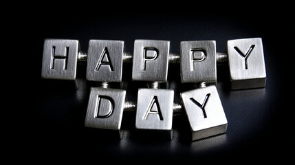 Words of joy crafted from metal create an uplifting message in a dark setting