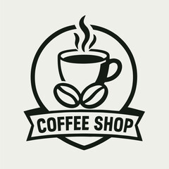 Obraz premium Black and white coffee shop logo with cup and steam design.
