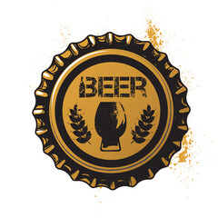 Vector design beer cap, retro style, for beer producer logo. Poster for bar, pub, dark beer, print for clothes, Oktoberfest design