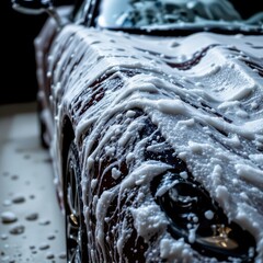 Gleaming Car Surface Covered in Soap Bubbles During Wash Process