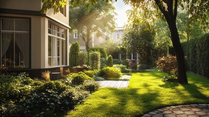 Sun-Drenched Suburban Sanctuary: Lush Garden Oasis of Serenity and Greenery