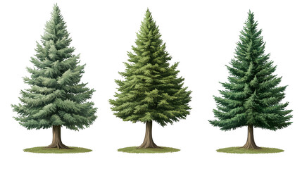 Fototapeta premium Three majestic evergreen trees stand tall promising holiday cheer and winter wonder set on transparent background