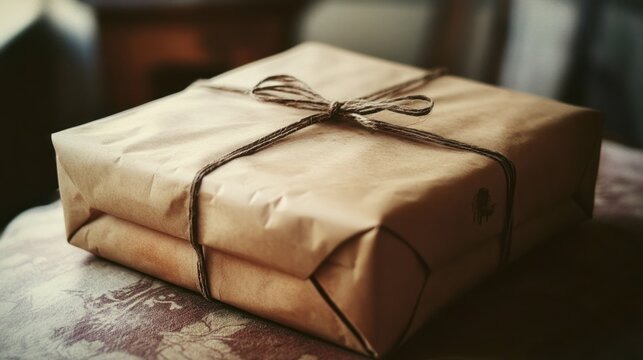 Simple pleasures: A lovingly wrapped gift tied with rustic twine and brown paper