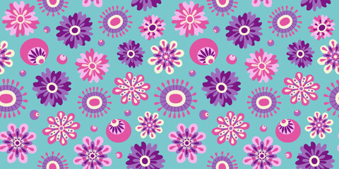 Abstract flowers, floral pattern seamless. Bright multicolored flowers, repeating vector background.