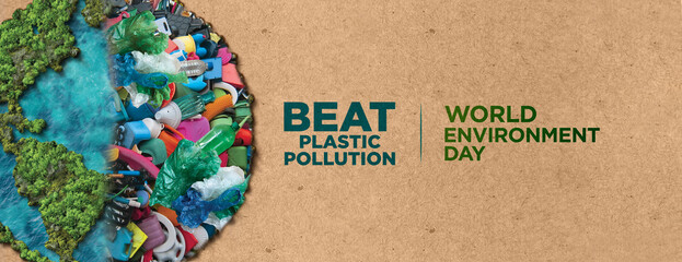 #BeatPlasticPollution, World Environment day concept 2025 3d tree background. 