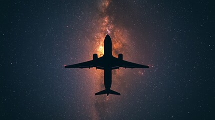Naklejka premium Airplane Silhouette Against Milky Way