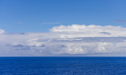 Vast Ocean Horizon and Cloudscape in the Pacific Ocean