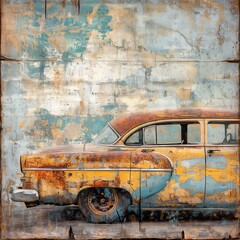 Vintage car on grunge background with space for text or image