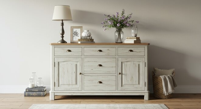 Elegant sideboard with decor elements showcases a comfortable interior arrangement