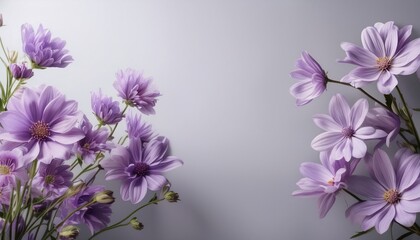 Fototapeta premium elegant and delicate purple flowers against soft gray background for beautiful nature display
