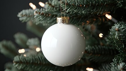 White Christmas ornament on a fir tree.