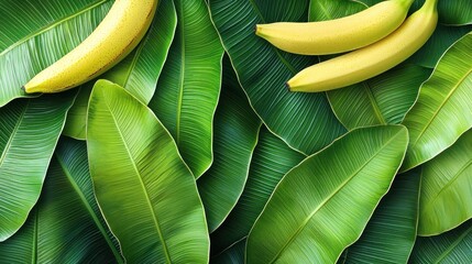 Bananas on tropical leaves