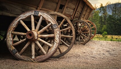 Fototapeta premium worn wooden cart wheels reveal stories of a rustic past