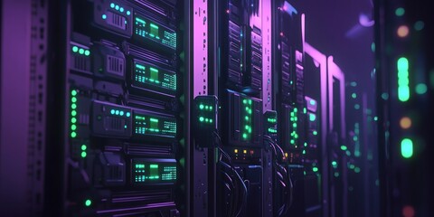 Naklejka premium Neon Nights: A Glimpse into the Data Center