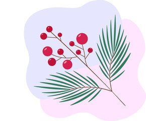 A branch with red berries. Minimalistic background