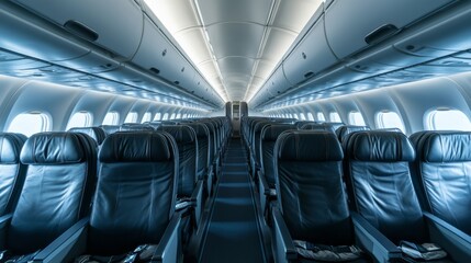 Fototapeta premium Empty Airplane Cabin - Modern Travel Interior