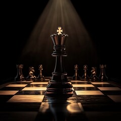 Chess board with chess pieces on dark background. 3d rendering