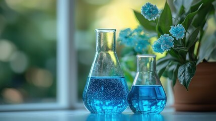 Blue liquid beaker plant