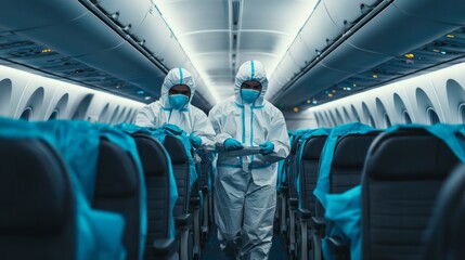 Airplane Cleaning Crew in Protective Gear