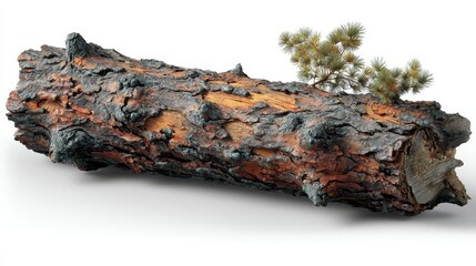 Fototapeta premium Weathered Log with Pine Sprig