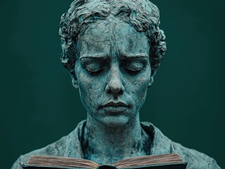Bronze statue of woman reading