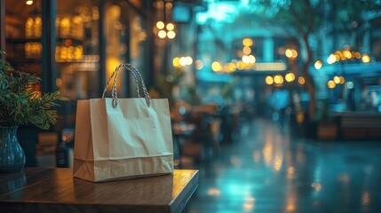 Brown paper shopping bag in marketplace