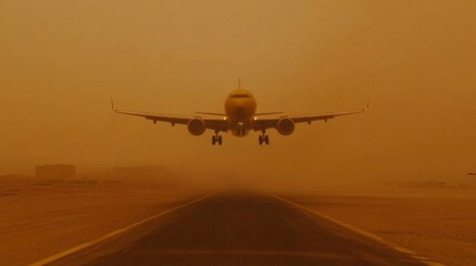 Fototapeta premium Plane Landing in a Sandstorm: A Dramatic Aerial View