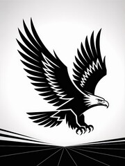 Obraz premium Detailed Black Line Art Illustration of an Eagle in Flight Showcasing Its Powerful Wings and Sharp Gaze