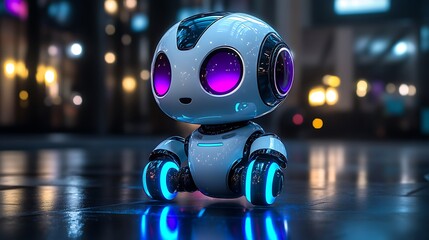 Cute And Playful Spherical Robot With Glowing Eyes High Resolution Photo Image