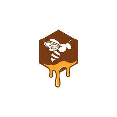 Honey Bee Hexagon Logo Sweet Vector Illustration for Honey Business, Apiary, and Beekeeping Brands