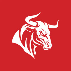 Powerful White Bull Head Vector Illustration Fierce Animal Logo Design, Eps Vector Graphic