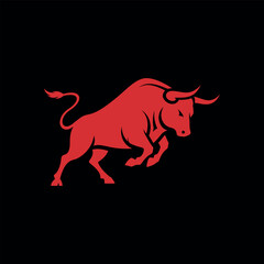 Obraz premium Powerful Red Bull Logo Design Vector Illustration of a Charging Bull for Branding and Graphic Design Projects