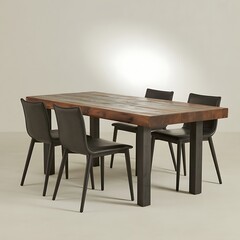 Modern Dining Table – Contemporary Wooden Table with Chairs, Elegant Home Interior, Minimalist Furniture Design for Kitchen or Dining Room, Natural Light Setting
